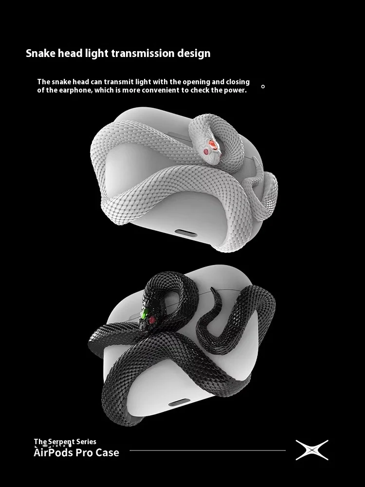 Original Gemstone Snake Airpods Case Decoration 3d Openwork Design Protective Case For Airpodspro Earphone Accessories Y2k Gift