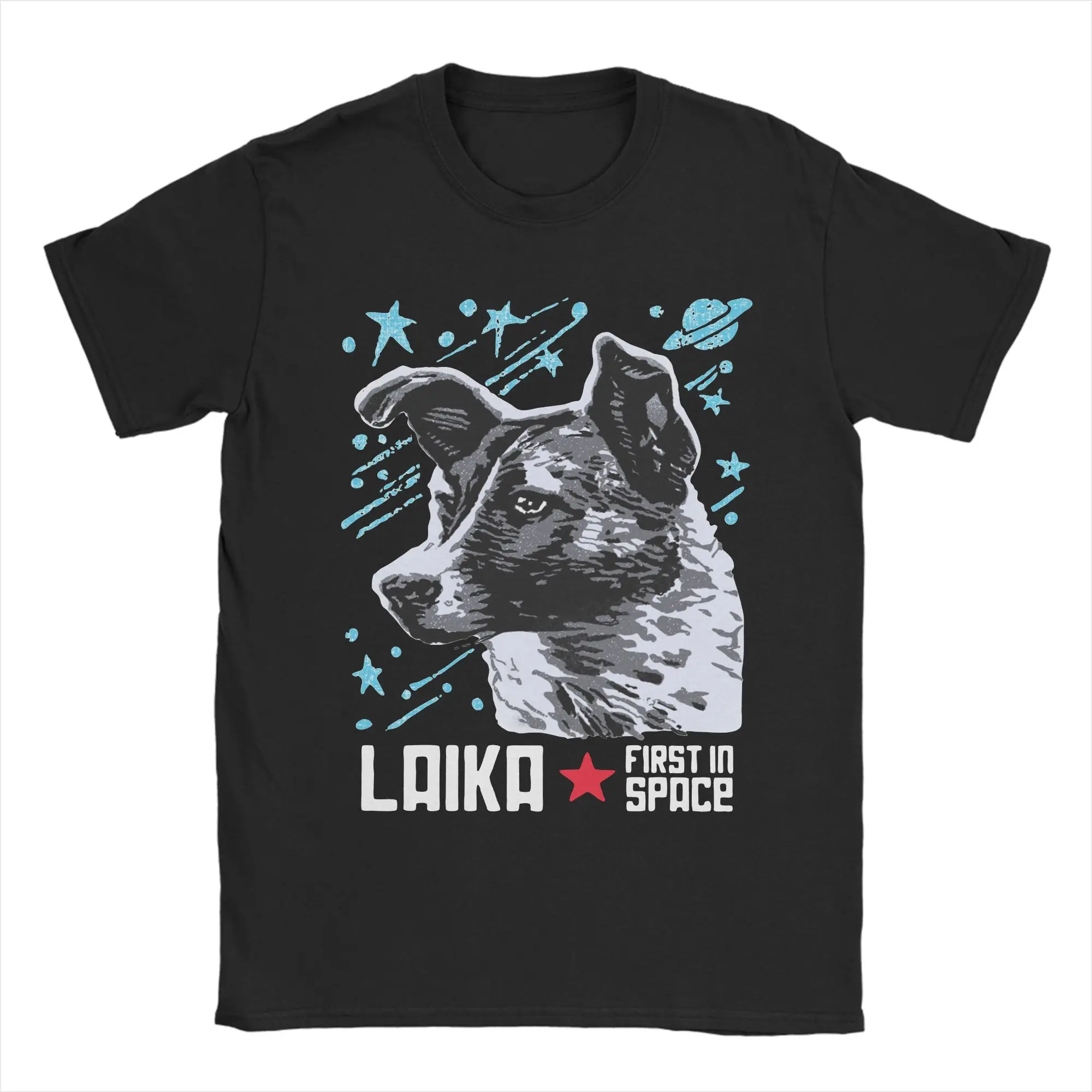 Men Laika Soviet Union USSR Cosmonaut Dog First In Space T Shirts Cccp Pure Cotton Clothes Short Sleeve Round Neck Tee Shirt