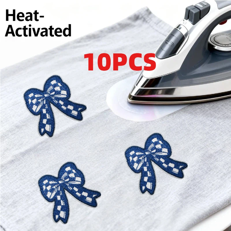10PCS Bulk Blue Lightning Love Bow Embroidery Patches Star Design Cheerleader Game Day Iron On For DIY Clothes Decoration