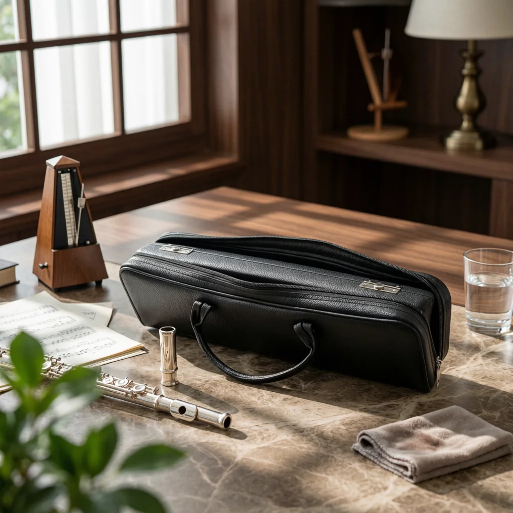 Flute Case Portable Oval Flute Box Wind Instrument Travel Case Shielding Music Accessory Long-Lasting for School