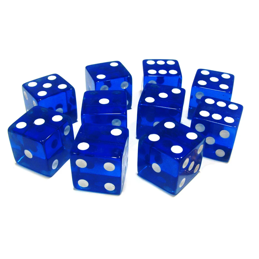 Lot de 10 dés acryliques transparents, 19mm, points blancs, coins carrés, haute qualité, boutique, barre de jeu, cubes Mahjong