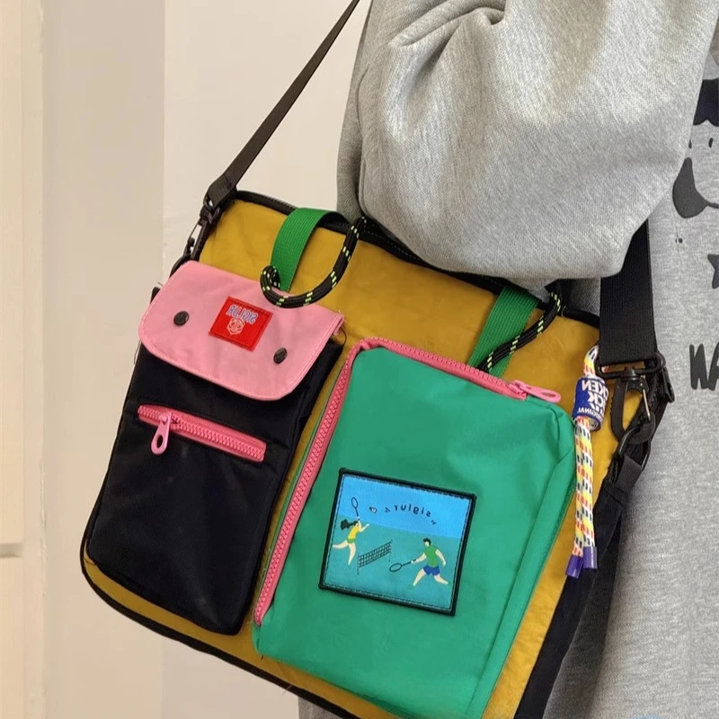 

Japanese Y2k 16 Inch Laptop Bags Contrast Color Patchwork High-capacity Women's Handbags Harajuku Grunge Shoulder Underarm Bag