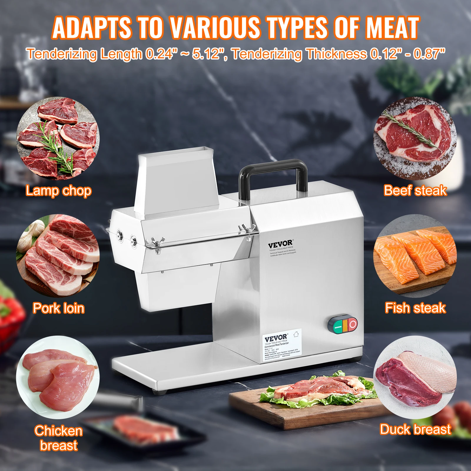 VEVOR Attendrisseur de Viande Commerciale Électrique 120 kg/h Machine à Attendrir la Viande avec 54 Lames en Acier Inoxydable Outil d'Attendrissement de la Viande pour Préparation Steak Poulet Porc