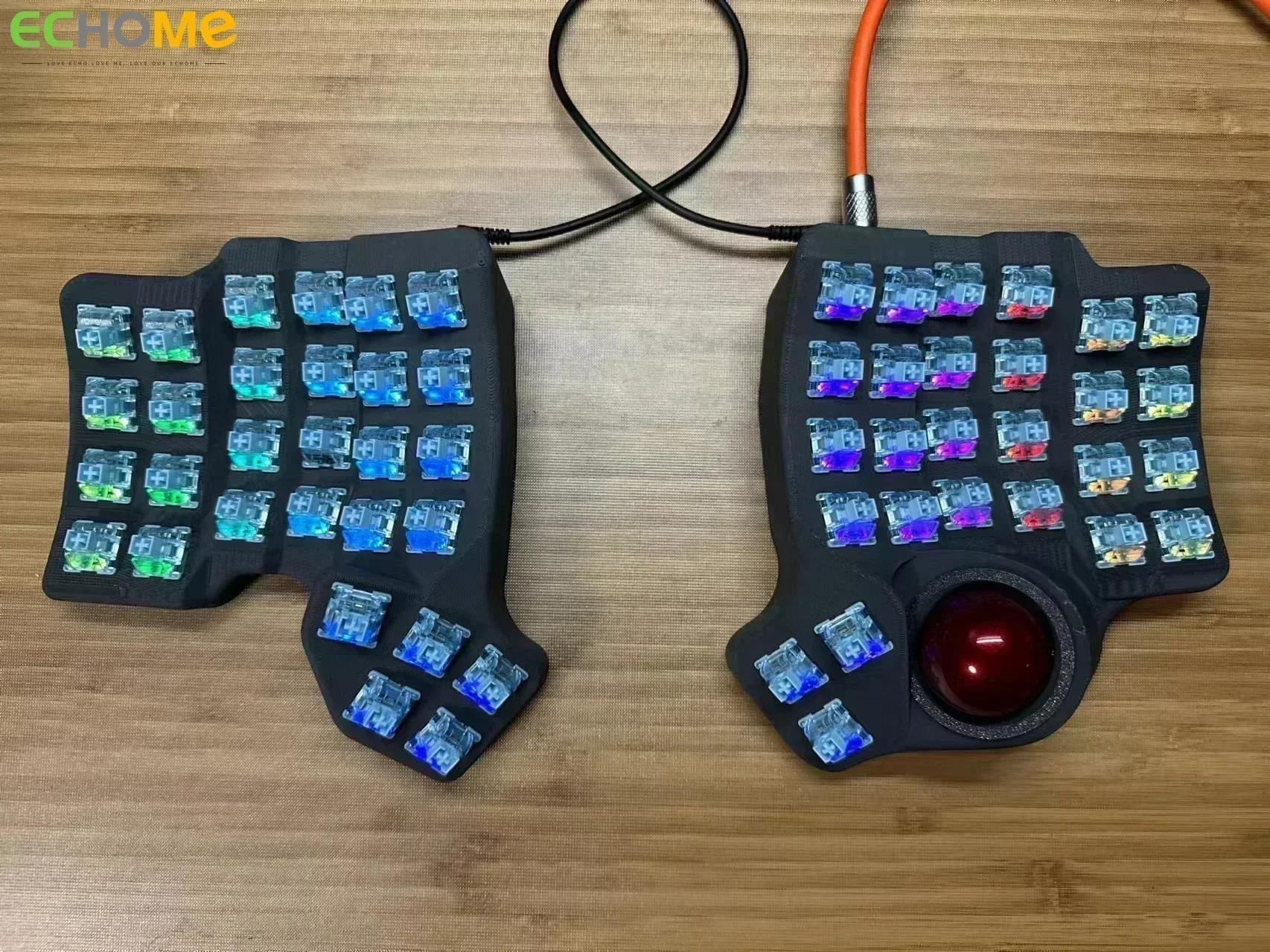 Charybdis Kit Keyboard Mini terpisah, Kustom kabel satu mode RGB Legbog sumbu/34MM bola jejak untuk PWM3360 VIA Keyboard mekanis