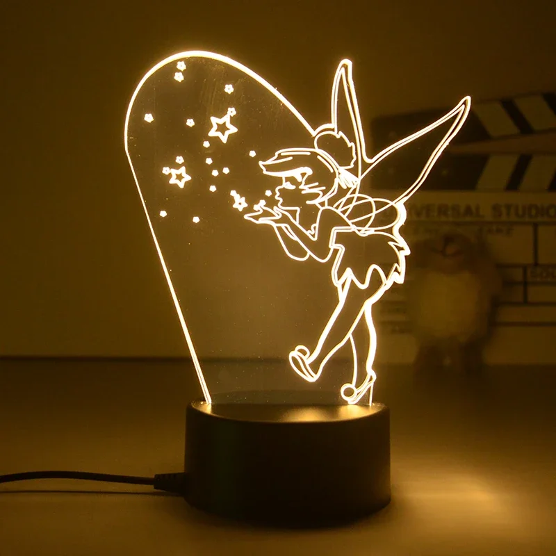 2023 Cute Disney Princess Cartoon figure Night Light Fairy Tinkerbell 3D LED Table Lamp Figure Toys Lamp Bedside Decor Gift