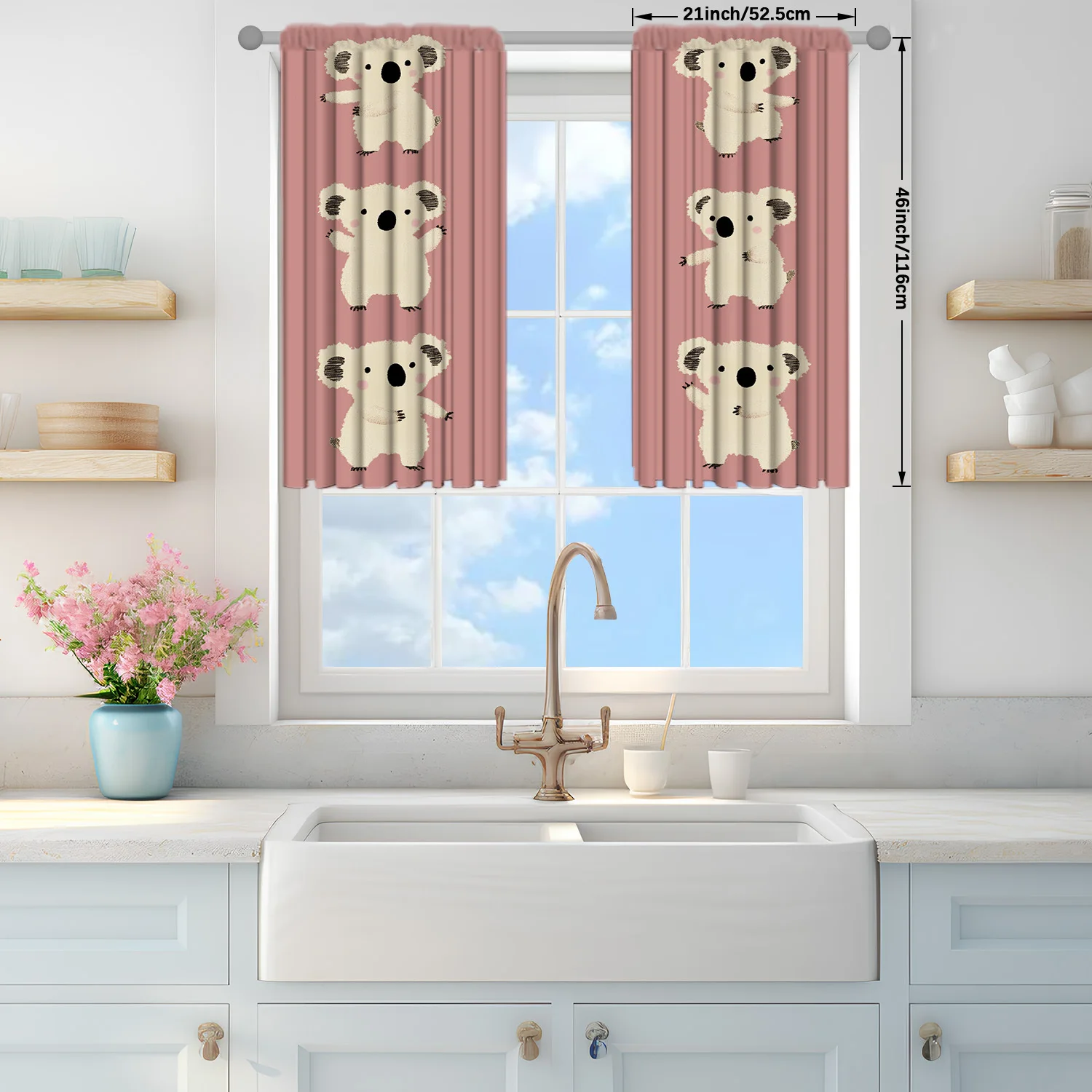 Cute koala with pink pattern Print Drapes Room Darkening Window Curtains for Home Decor,Rod Pocket Blackout Curtains Bedroom