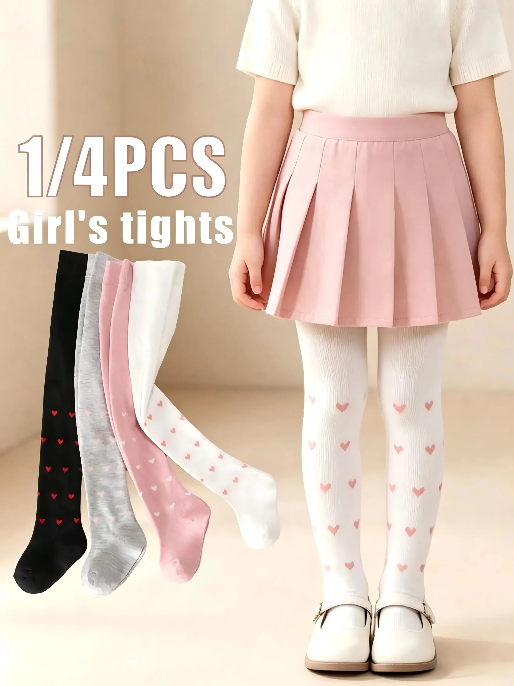 1/4Pcs Kids Girls Bow Decor Ribbed Knit Tights Soft Elastic Pantyhose Breathable Stockings For 0-12Y Autumn Daily School Outfit