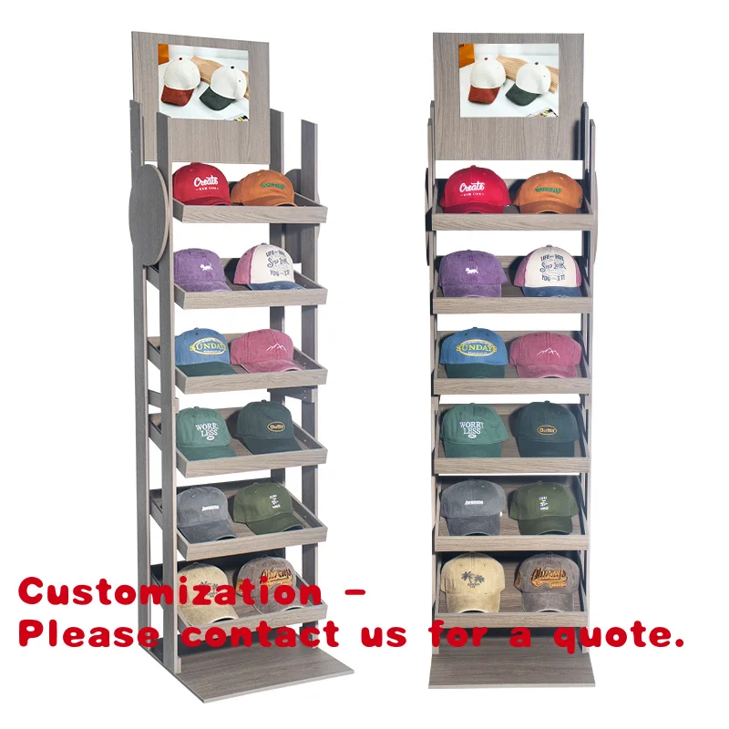 

Customize.Customized 6-tier Designed Durable Storage and Presentation of Baseball Caps and Beach Hats Wooden Hat Display Sta