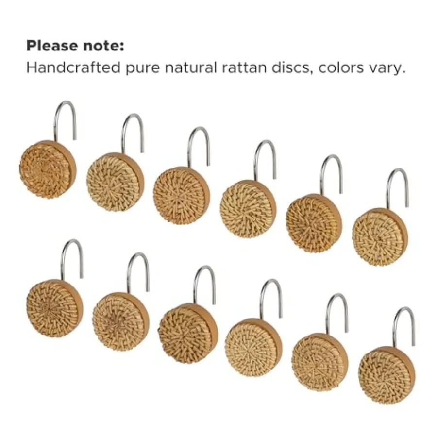 Hanrafted الروطان دش الستار السنانير Rtic بوهو حلقات الحمام الزخرفية مزرعة الحمام ديكور 12 حزمة #3