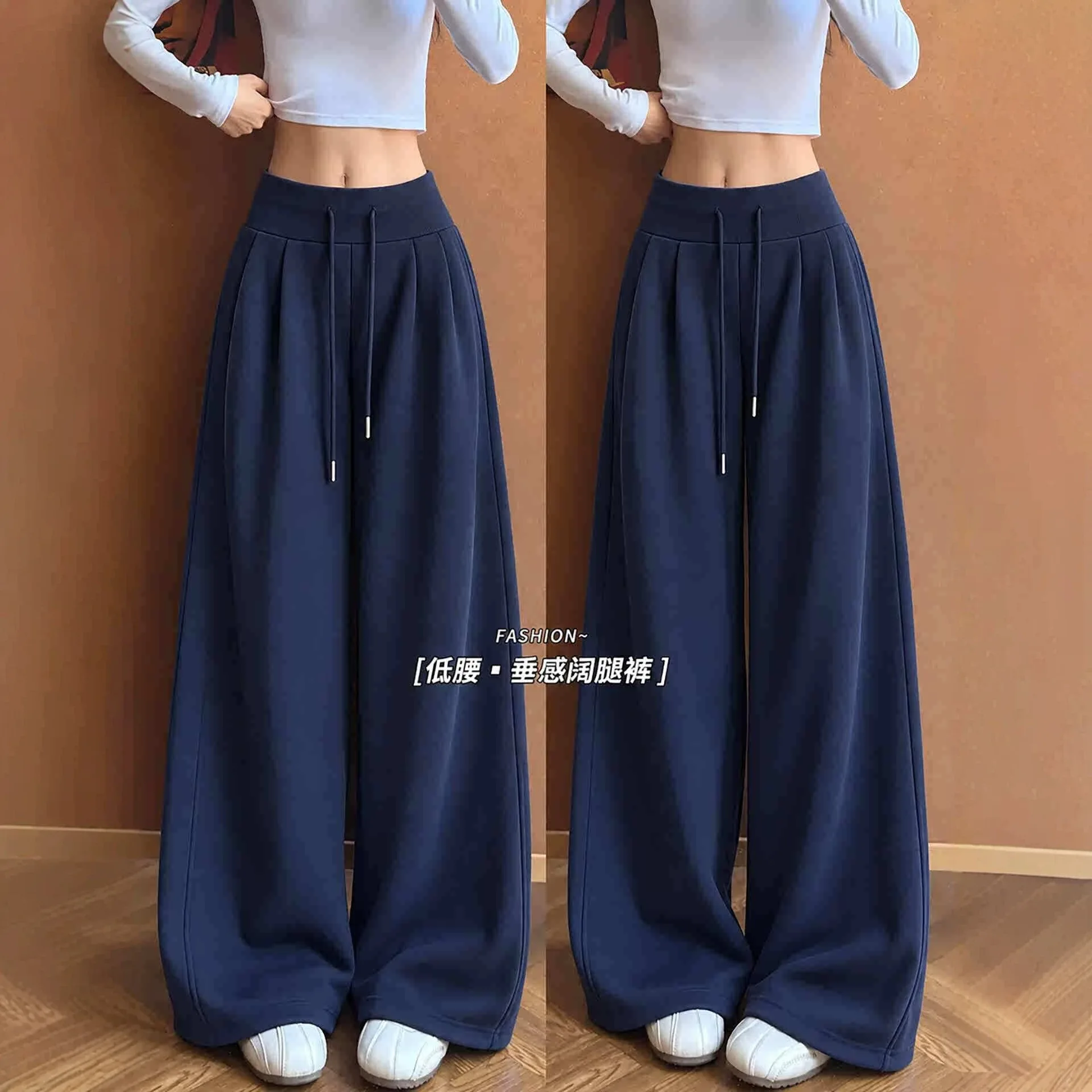 American Sweatpants Women's Autumn 2026 New Navy Blue Loose Lazy Sweatpants Small Casual Wide-leg Pants