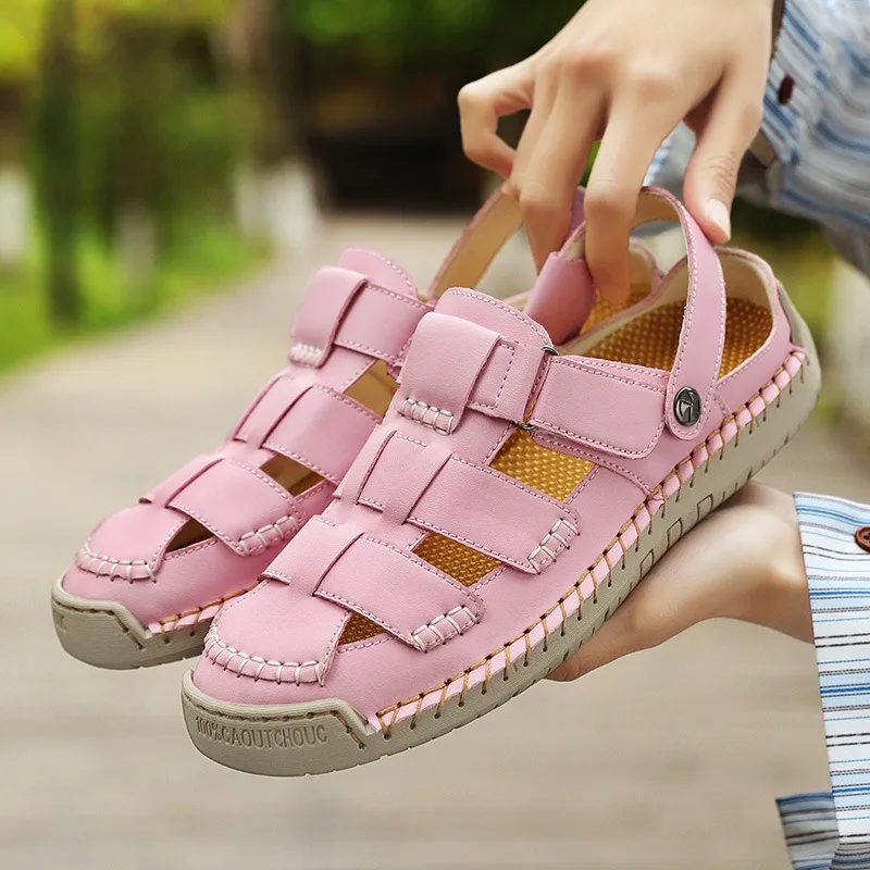 

Women's Sandals Luxury Cowhide Leather Sandals 2025 New Summer Casual Roman Shoes for Women Hollow-out Beach Sandal Flat Sandals