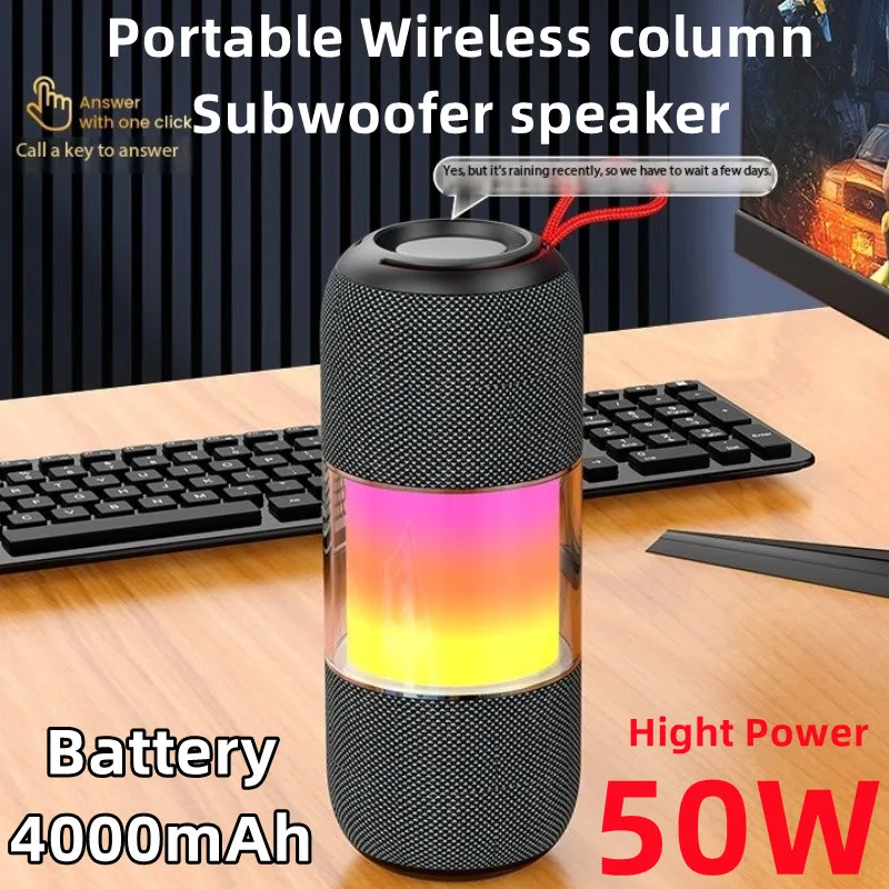 

Caixa De Som Bluetooth Speaker 50W Portable Wireless Column Subwoofer IPX7 Waterproof 4000mAh Battery Support TF Card Sound Box