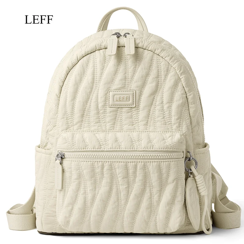 

LEFF New Women's Light Backpack 2025 Fashion Canvas Nylon Outdoor Waterproof Backpack High End Feel Laptop Backpacks Solid Color