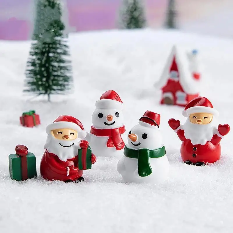 1pc Santa Claus Snowman Green Gift Box Snow View Micro Landscape Ornament Resin Crafts Ornament Christmas Small Gift