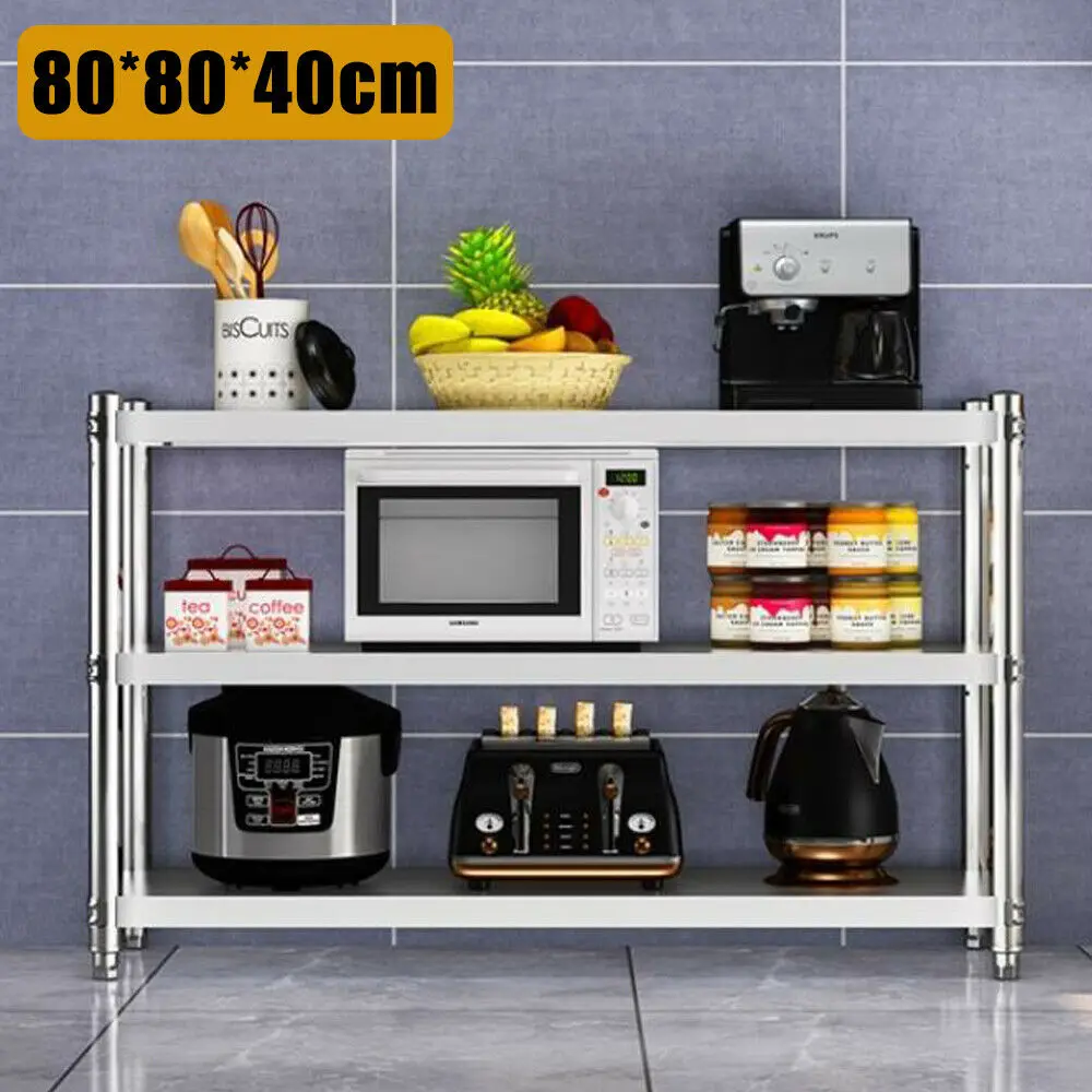 Stable Heavy-Duty Stainless Steel Shelves in Kitchen Gastronomy Heavy Duty Kitchen Shelf for Microwave 3 Floors Stainless Steel