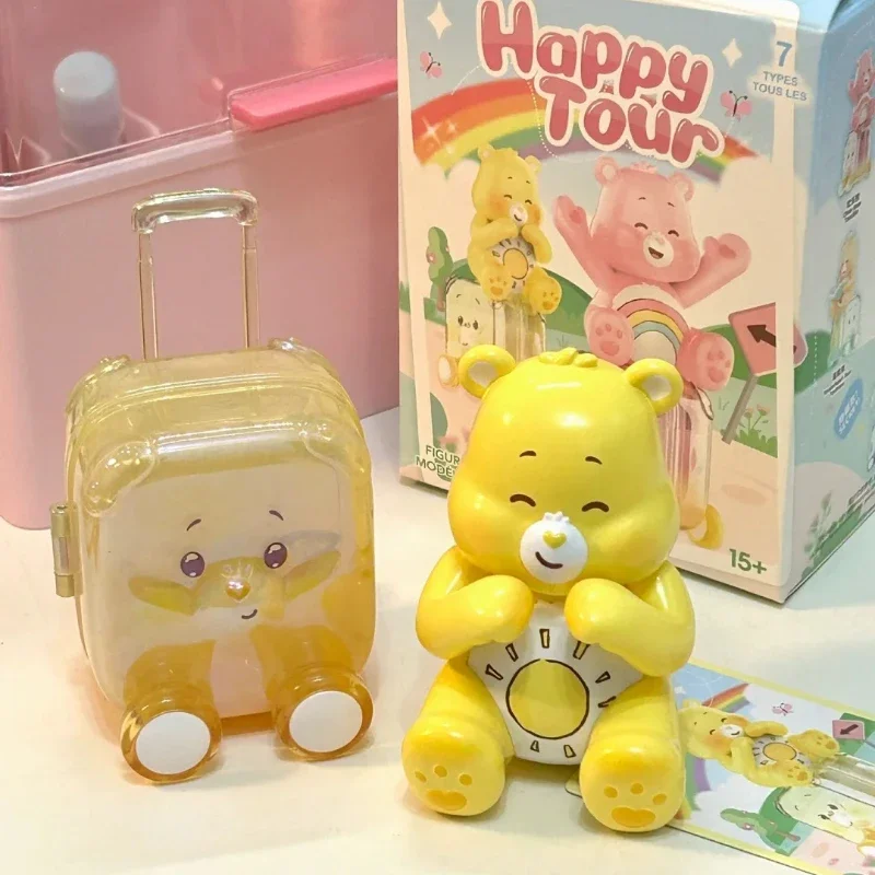 MINISO-Care Bears Happy Tour Series Blind Box, Bonito, Infantil, Modelo, Periférico Anime, Presente de Aniversário, Kawaii Girl Toys, Decoração