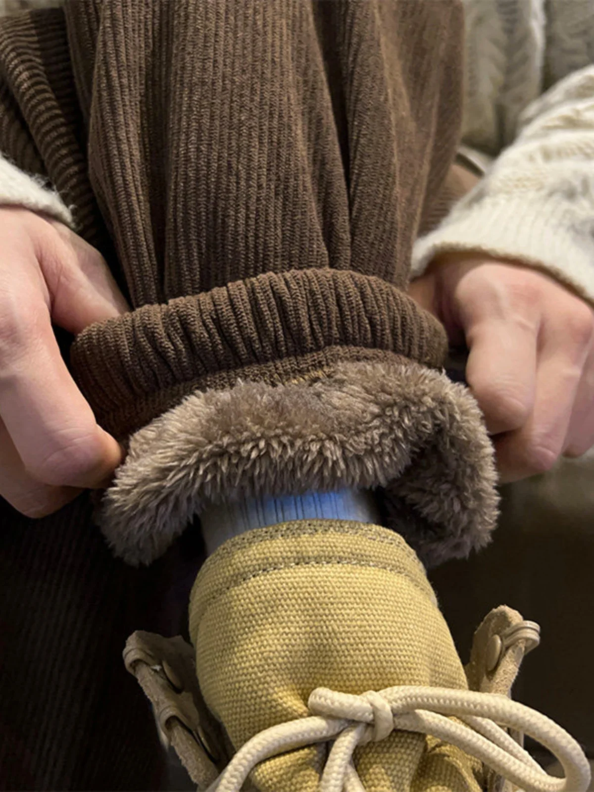 

Мужские зимние спортивные брюки из овечьей шерсти Ultra-Thi (Северо-Восточный Китай), утепленные флисом, с манжетами, теплые, для активного отдыха