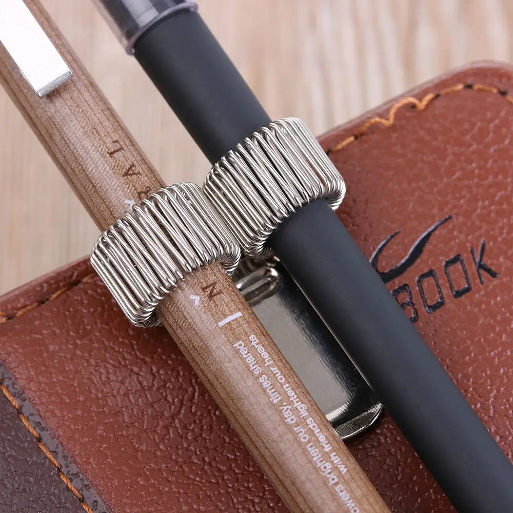 1PC Office Supplies Portable Stationery Elastic Loop Spring Pen Holder Metal Pen Clips Notebook
