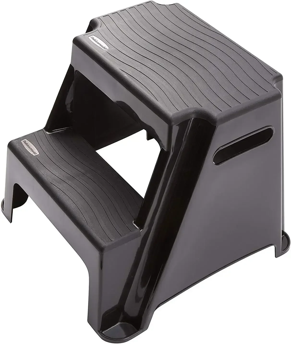 2 Molded Plastic Step Stool, Lightweight Resistant Treads and Non-Slip Feet, 1 Piece, Black