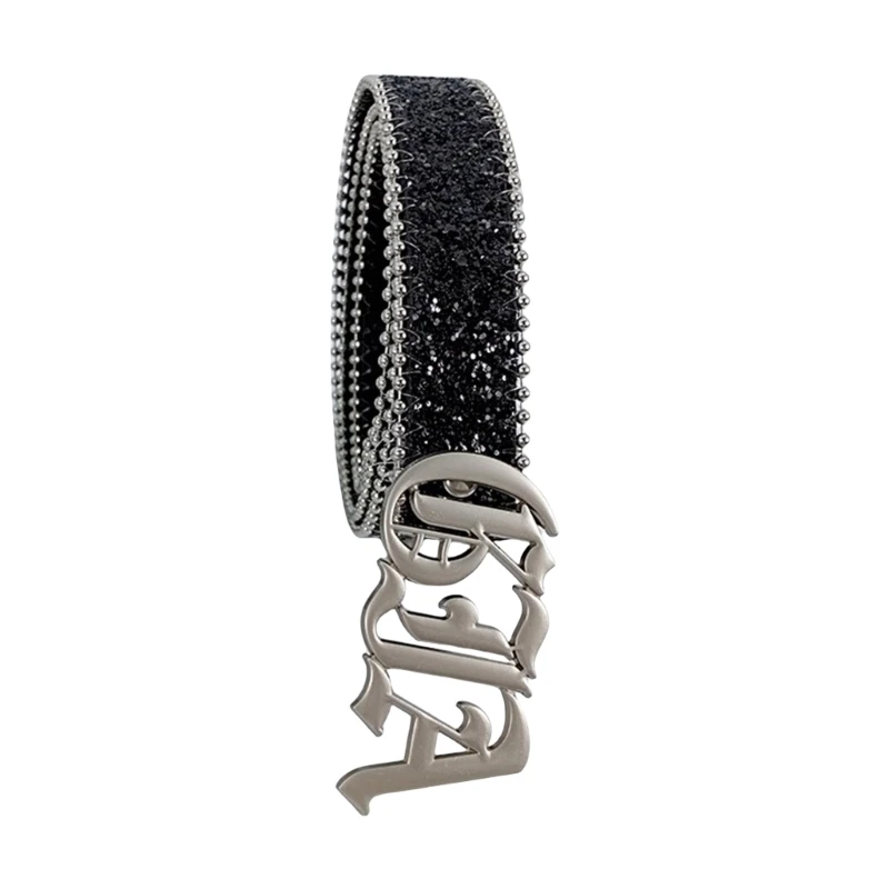 Popular Belt for Pants Jeans Sparkling Sequins Belt Metal Letter Buckle Belt for Women Girl Formal Casual Wear Dropship