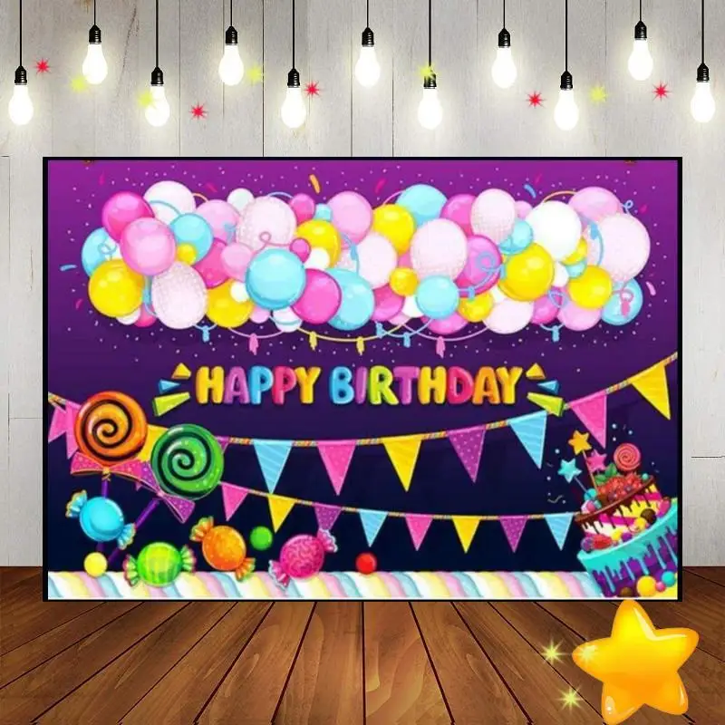 Happy Birthday Baby Shower Background Parties Shining Neon Photo Cartoon Photography Backdrops Spotlights Decoration Banner Game