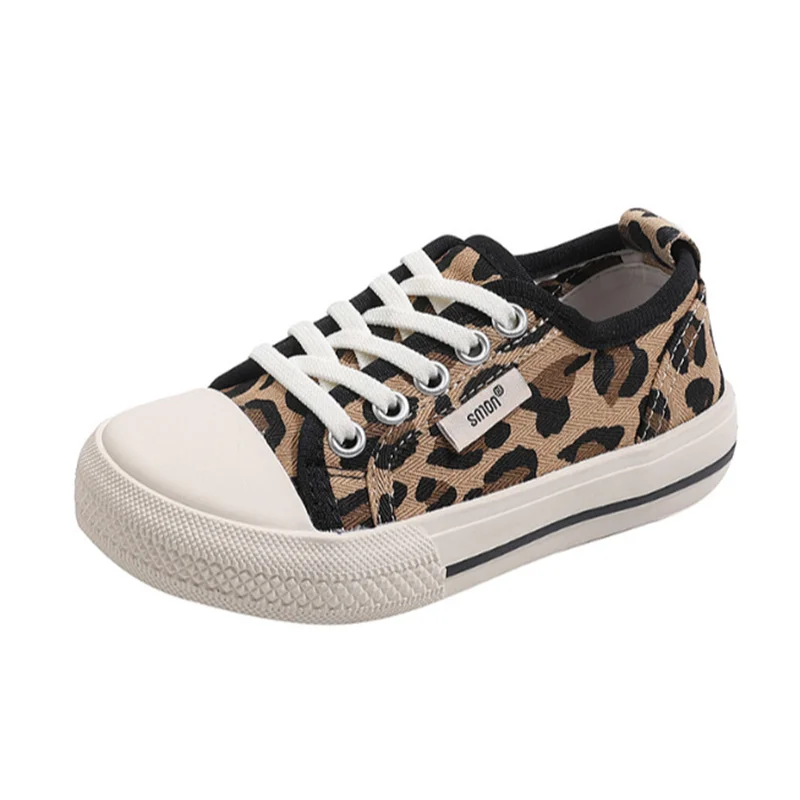 2026 New Autumn Children Shoes Leopard Canvas Breathable Kids Tennis Soft Sole Fashion Outdoor Girls Sneakers Size 26-37
