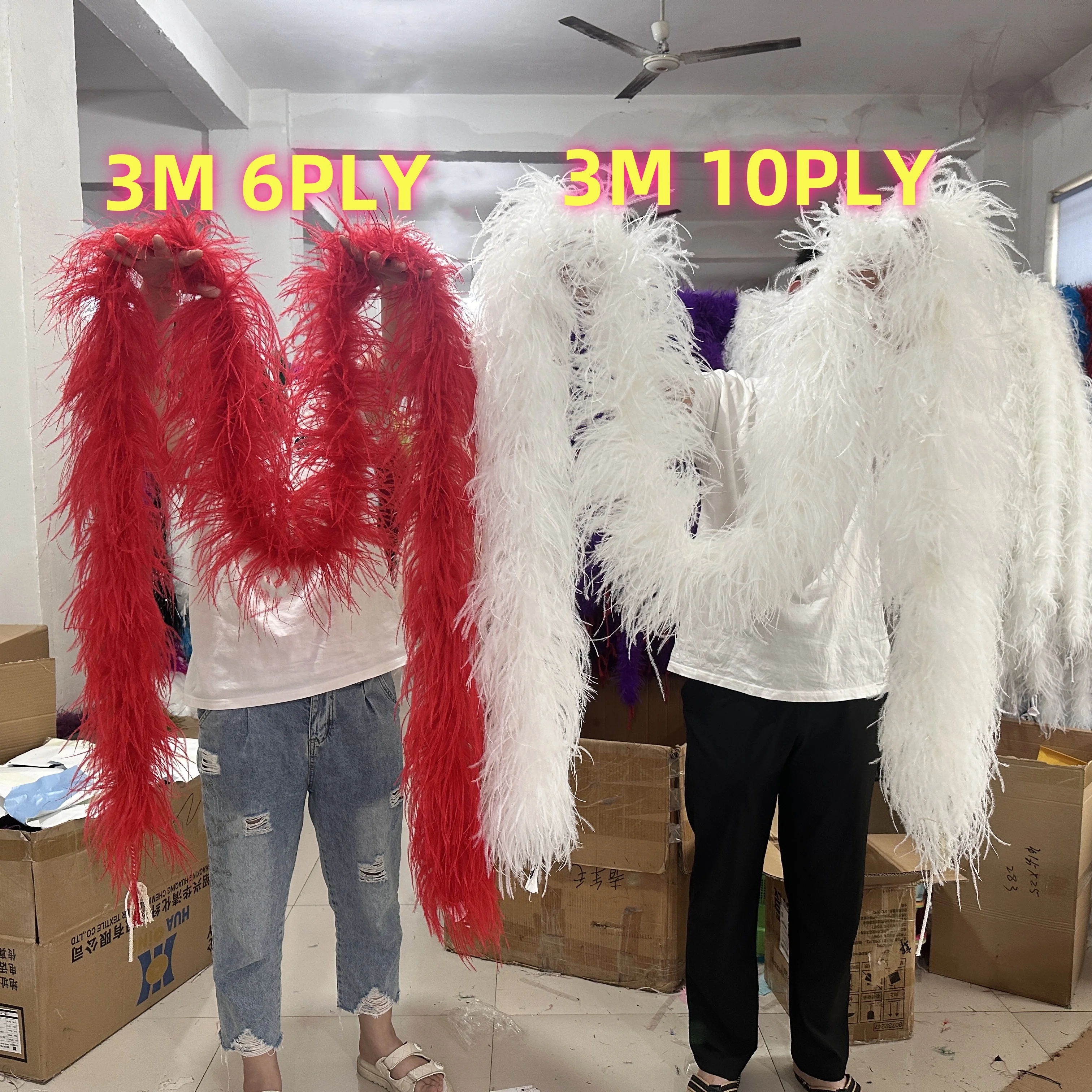 

3 Meters Natural Ostrich Feather Boa 6 10 15PLY Ostrich Feathers Trim Shawl Dyed Various Party Clothing Decoration Plume Scarf