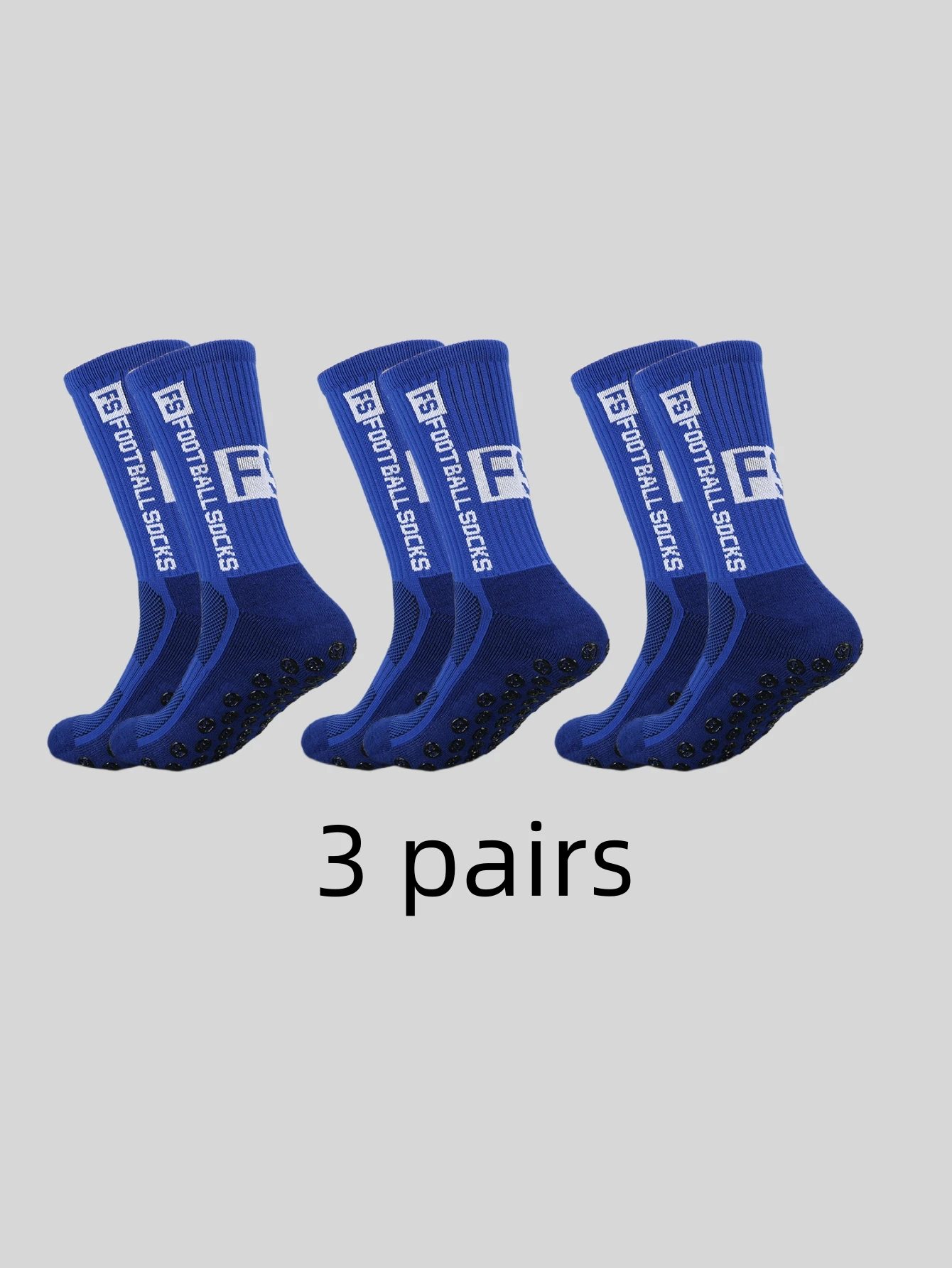 3 pairs of anti slip, sweat and odor resistant FS football socks and sports socks with adhesive points