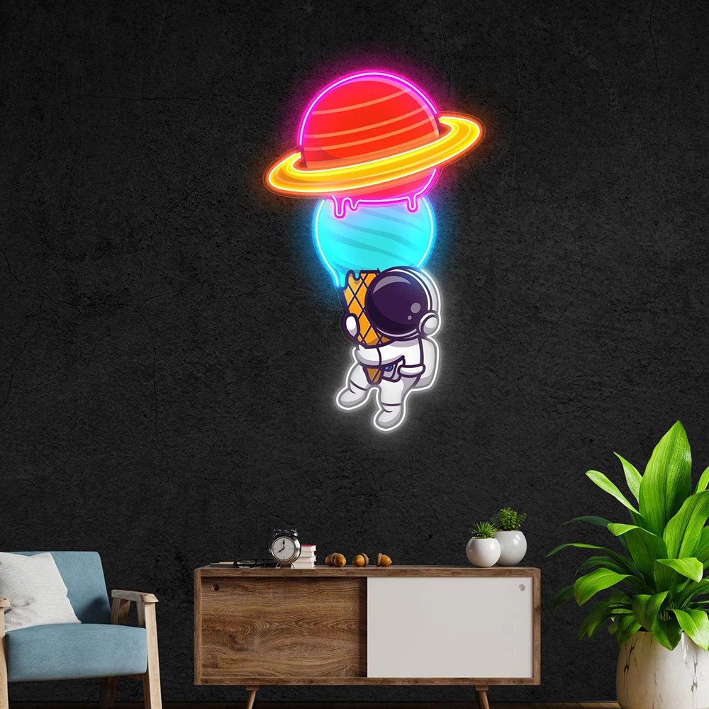 

Astronaut Holding Ice Cream Planet Led Neon Sign for Ice Cream Shop Cafe Bar Decoration Neon Light Lamp Custom Business Signs