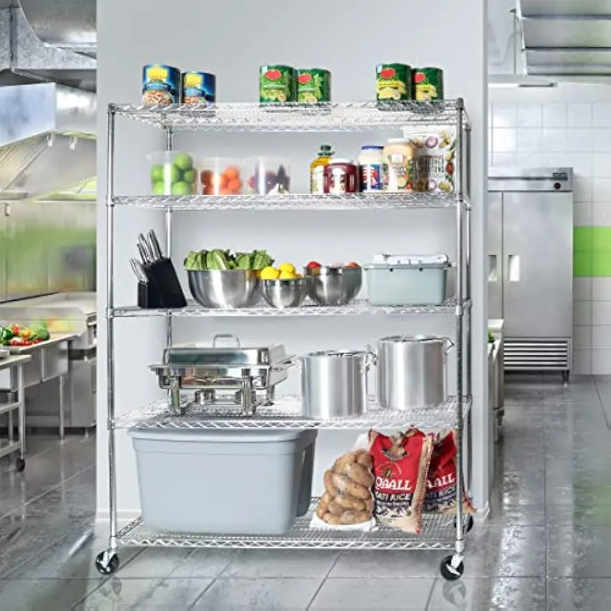 Industrial NSF Steel Wire Rack With Wheels Five Shelves Holds 800 Lb Capacity