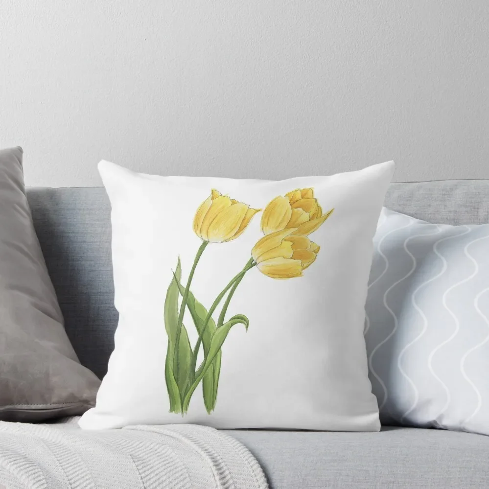 

Yellow Watercolour Tulips Throw Pillow Pillowcases Bed Cushions Decorative Cover For Living Room anime girl luxury decor pillow