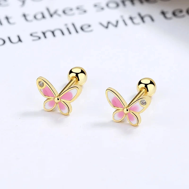 Exquisite Trendy Golden Crystal Zircon Butterfly Tragus Stud Earrings for Women Romantic Wedding Party Jewelry Gift