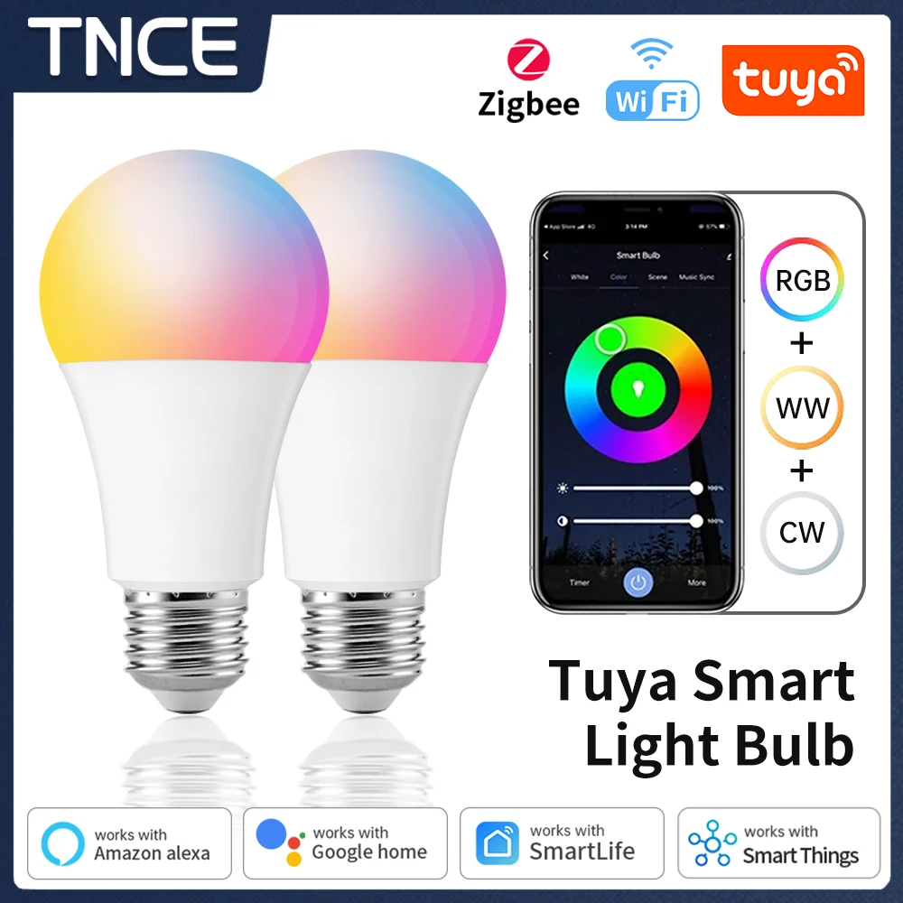 

TNCE WIFI/Zigbee Tuya Smart Light Bulbs AC100-240V RGB E27 Dimmable Smart LED LampSmart Life APP Voice with Alexa Google Home