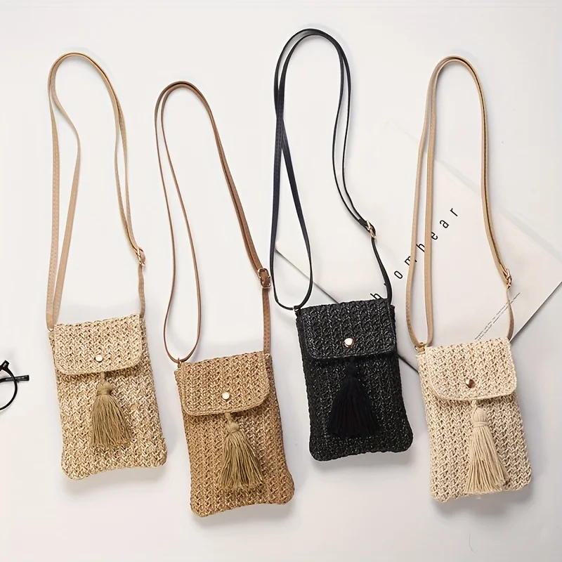

1pc Women'S Lightweight Straw Crossbody Bag,Adjustable Strap,Magnetic Closure,Casual Solid Color Shoulder Bag for Beach Vacation