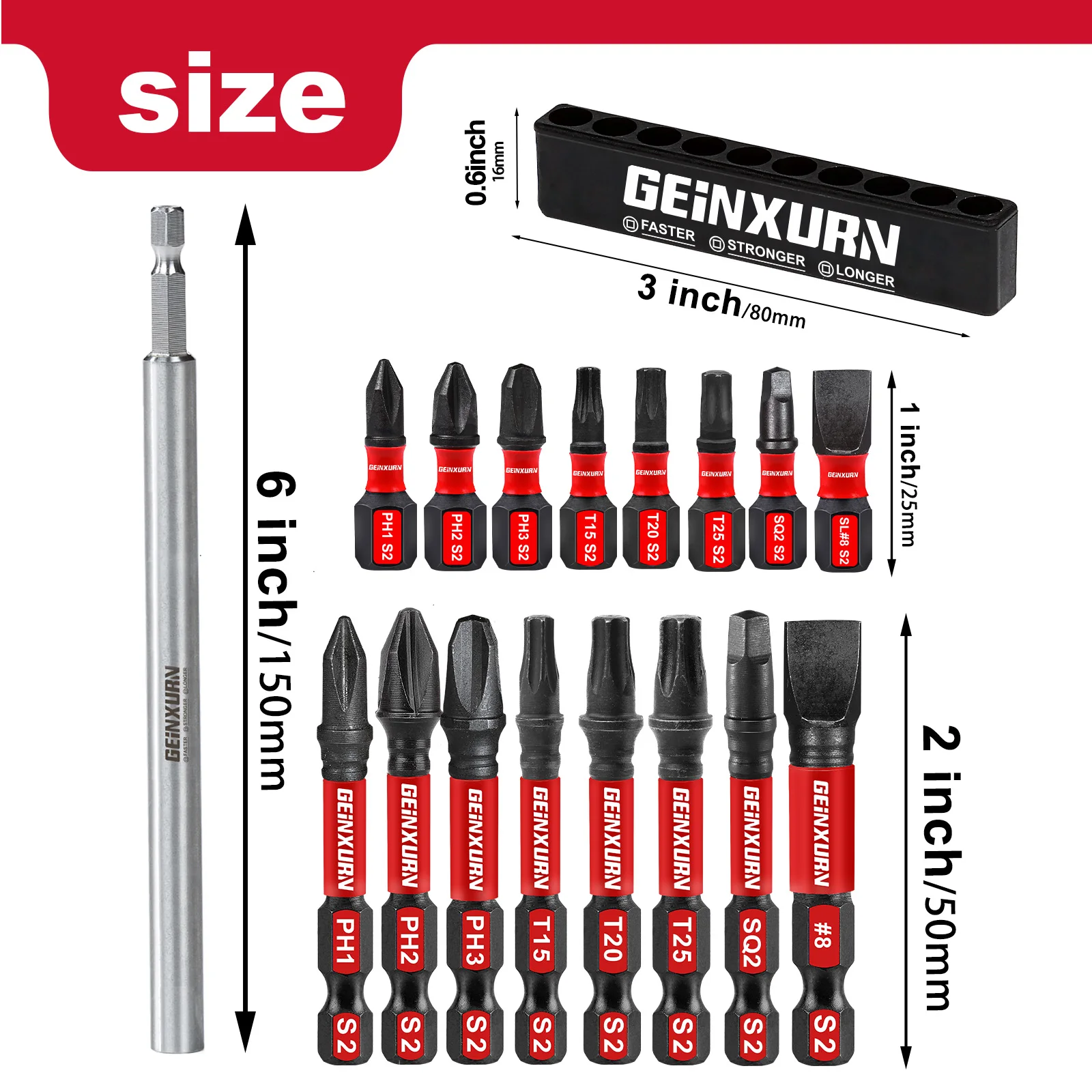 Geinxurn 6''Stainless Screwdriver Bit Holder,Extension Socket Drill Bit Magnetic Holder Hex Shank Quick-Change Drill Bit Guide