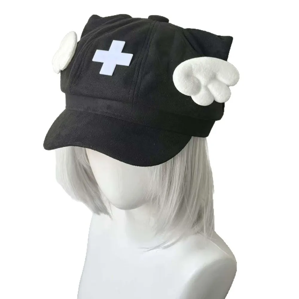 Gothic Solid Color Angel Wings Hat Cat Ears Subculture Beret Hat Cross Decoration Octagonal Cap Lolita Fashion