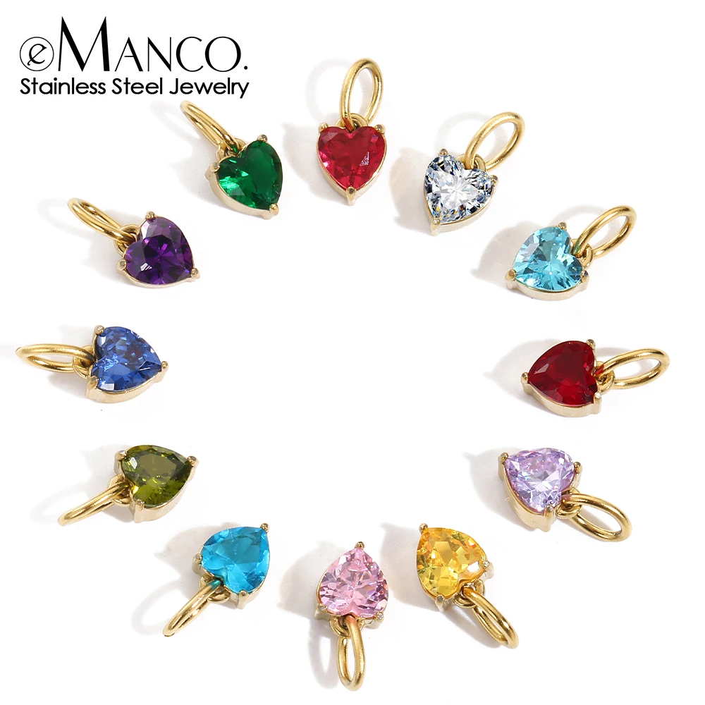 EMANCO Mother's Day Heart Zirconia Pendant Stainless Steel Birthstone Charms Can Make Women's Necklace Bracelet 48 Hour Shipping