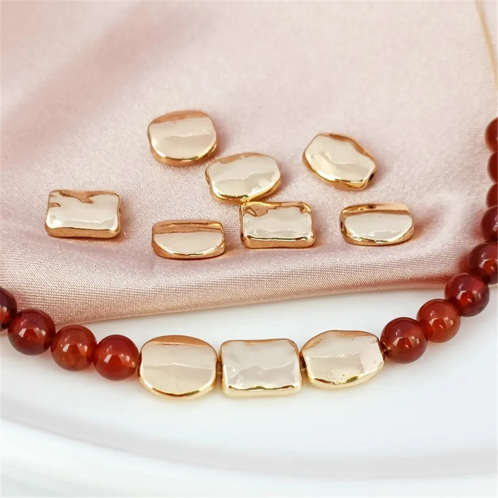 

14K Gold-plated Smooth Square, Oval, Round Straight Hole Flat Bead Irregular Spacer Bracelet Necklace DIY Accessory