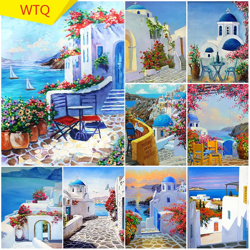 5D Diamond Painting Town Landscape Diamond Cross Embroidery Seaside Landscape DIY Diamond Mosaic Embroidery Home Accessories