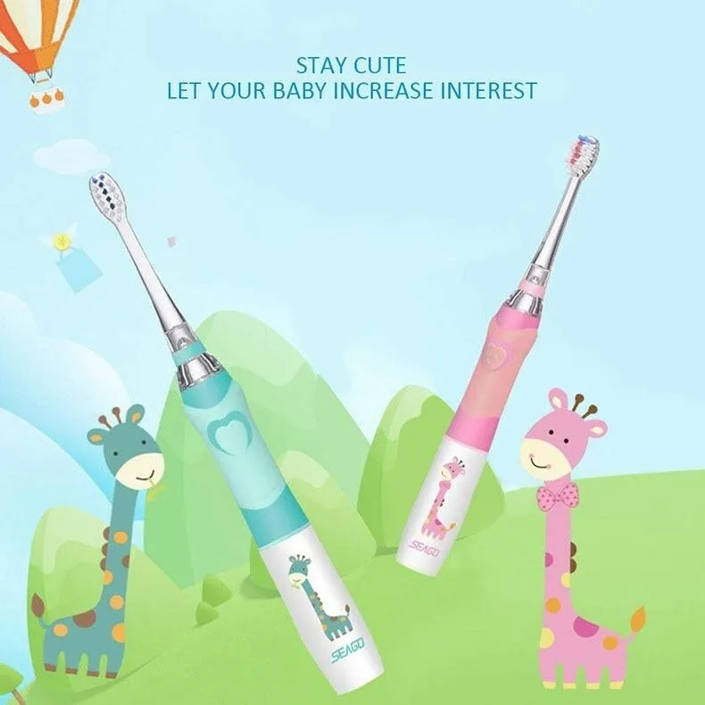 Seago crianças escova de dentes elétrica com 8 cabeças de escova de dentes idade 3-15 2 minutos cronometragem inteligente cerdas ultra macias