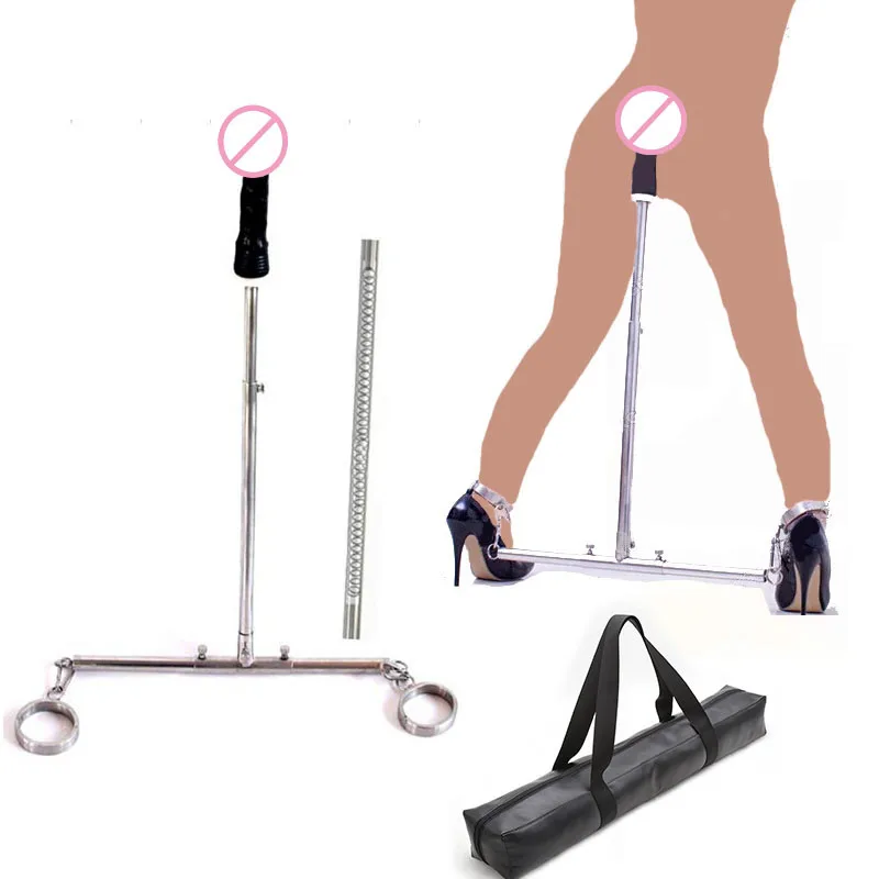 HotX Spreader Bar Stainless Steel Frame Bondage Anklecuffs Rack BDSM Restraint Plug Open Leg Sex Slave with Dildo  Toy