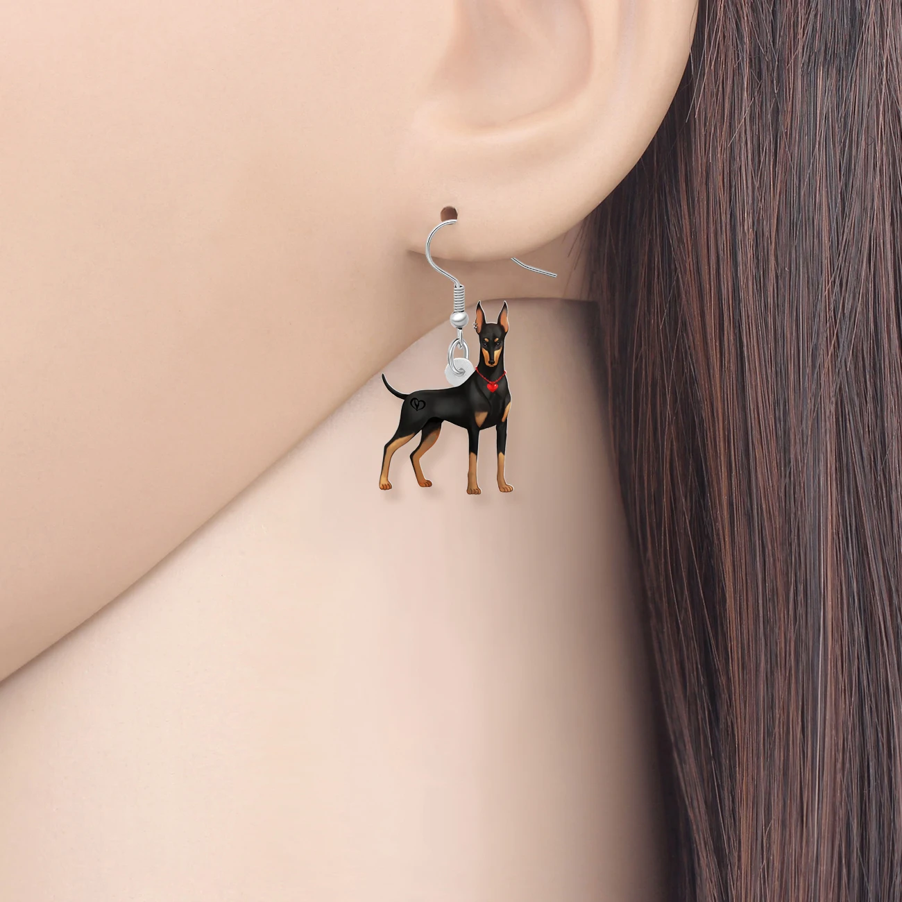 BONSNY Acrylic Romantic Doberman Doggy Pets Dangle Drop Earrings For Women Girls Charm Valentine’s Day Gifts Accessories