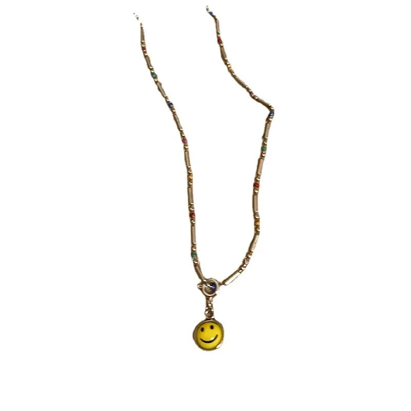 Women's Smiley Face Beaded Pendant Necklace, New Summer Trendy Internet-Famous Accessory, Minimalist Unique Ins-Style Clavicle Chain view 5