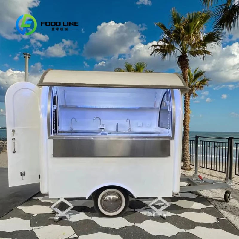 Customized Round Mobile Fast Food Truck Stainless Steel Towable Snack Cart with Serving Window for Outdoor Street Vending