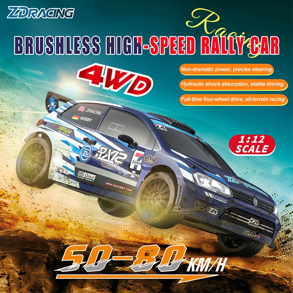 ZD Racing 1/12 RX12 Rally Car 4WD Brushless Electric RC Car 50-80KM/H High Speed Off-road RC Car Model For Kids and Hobbyists