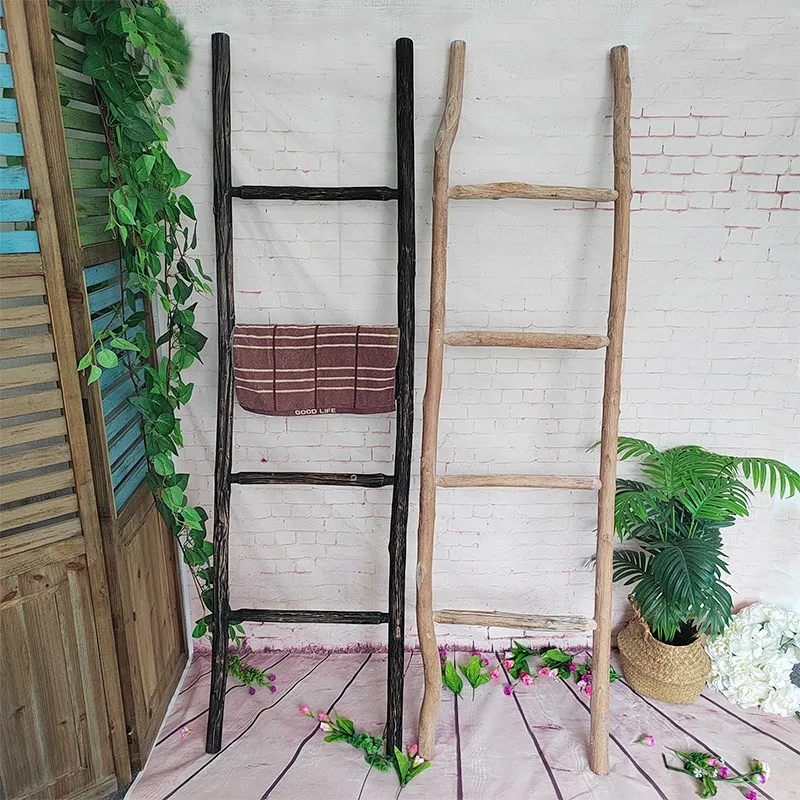 Solid wood small ladder decorative ornaments arrangement photo props homestay coat rack natural dry branch stairs