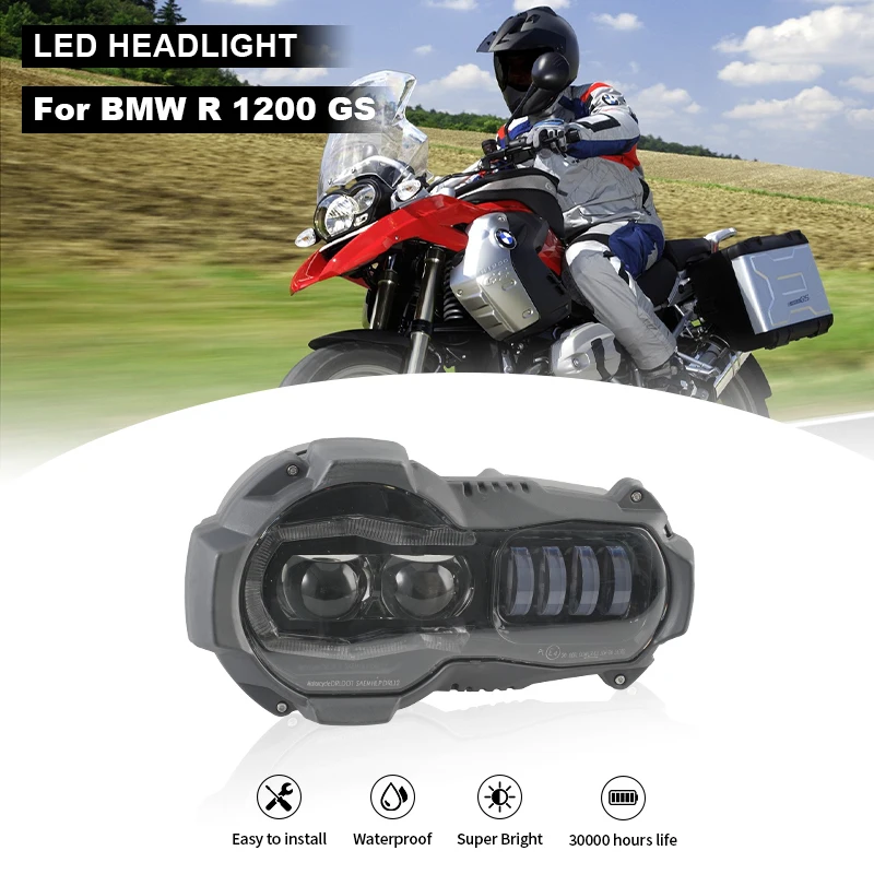 High/Low beam LED Headlight with Angel Eye DRL Assembly Kit and Replacement Headlight For R1200gs 04-12