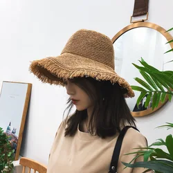 Summer Sun Hat Women Panama Hats for Women Wide Large Brim Beach Sun Hats Solid Visor Hat Straw Cap Female Bucket Hat