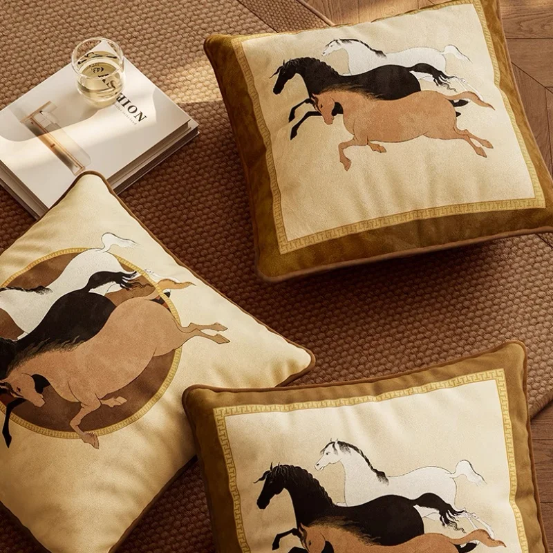 Running Horse Pillows Luxury Chinese Cushion Case Modern Artistc Square Decorative Pillow Cover For Sofa Chair Home Decorations