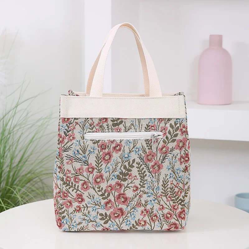 New knitted jacquard fabric large capacity handbag, commuting to work to carry lunch box bag, mommy daily storage bag